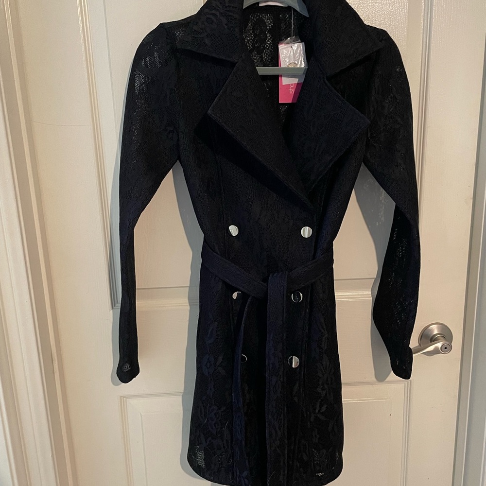 Black Lace Trench Jacket Coat